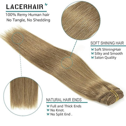 Lacer Hair Extensions Clip In Real Human Hair Extensions 120g 7 Pieces Silky Straight Weft Remy Human Hair Clip in Hair Extensions Light Brown #8 20 Inch