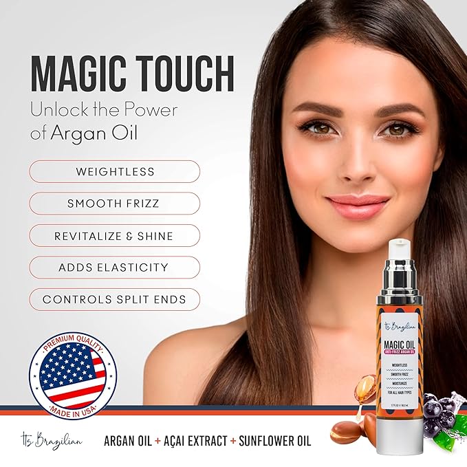 IT'S BRAZILIAN - 2 Pack 100% Pure Organic Argan Oil 1.7Floz -Hair Care Treatment Dry, Damaged & Anti-Frizz -Nourishment & Moisturizing Formula -All Hair - Hair Growth Products, Renewing, Strengthening