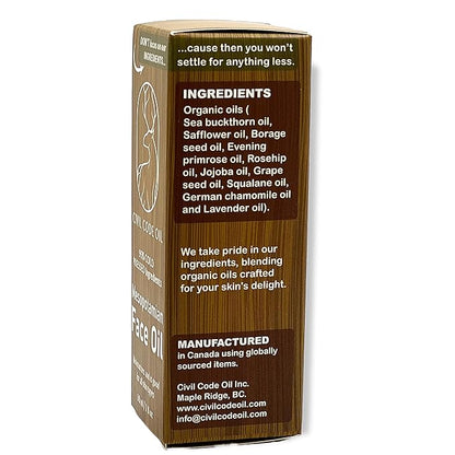 Civil Code Mesopotamian Face Oil – Organic Anti Aging Facial Oil for Women with Sea Buckthorn, Jojoba, Squalane & Lavender – Hydrating Skin Care for Dry Skin & Fine Lines – Natural Skincare 1oz