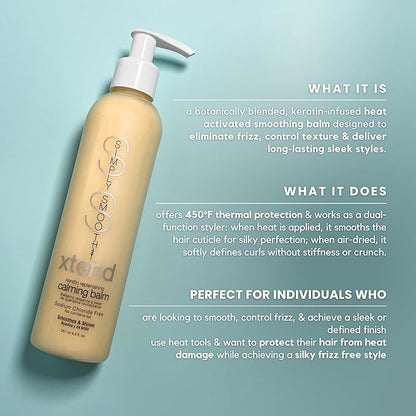 SIMPLY SMOOTH Xtend Keratin Replenishing Calming Balm Smoothing Or Curling Balm 1-Day Frizz Free Blowout Infused with Collagen To Repair Dry, Damaged, Unmanageable Hair 8.5 Oz.