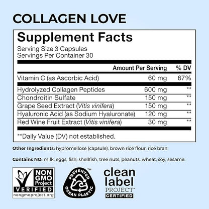HUM Collagen Love Skin Supplement, Collagen Peptides Capsules with Hyaluronic Acid & Vitamin C, Supports Firm Skin & Helps Minimize Signs of Aging, Supplements for Women and Men, 90 Capsules