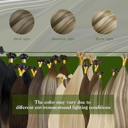 RUNATURE U Tip Hair Extensions Real Human Hair Ombre Ash Brown Fading to Platinum Blonde 12 Inch Short Hot Fusion Hair Extensions Straight Keratin U Tip Human Hair Extensions Silky 40g 50s