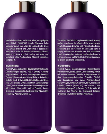 Purple Shampoo and Conditioner Set - Sulfate Free, Enriched with Coconut Oil & Aloe Vera, Ideal for Blonde, Gray, Brassy & Color Treated Hair, Nourishes & Hydrates - 16 fl oz each