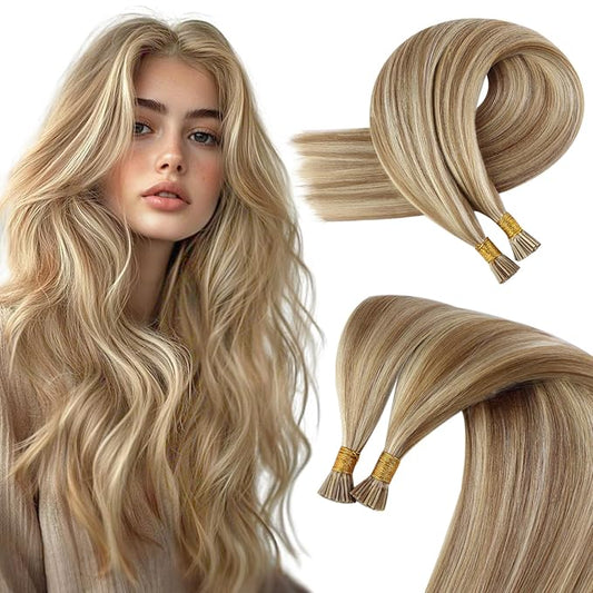 Sunny Hair Blonde Itip Hair Extensions Human Hair 20inch I Tip Human Hair Extensions Light Brown Mix Platinum Blonde Itip Human Hair Extensions 50g