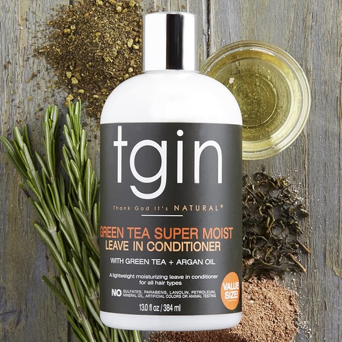 tgin Green Tea Super Moist Leave in Conditioner for Curly, Coily and Wavy Hair, with Argan Oil, Shea Butter and Green Tea, Moisturizes and Nourishes Dry Hair, 13 oz