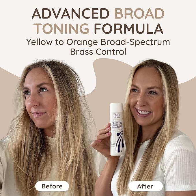 VITAMINS hair cosmetics Keratin Purple Shampoo for Blondes - Blue Shampoo - Hair Toner for Bleached Hair - Tones Brassiness & Repairs Blonde, Silver, Grey, White & Ash Gray Locks