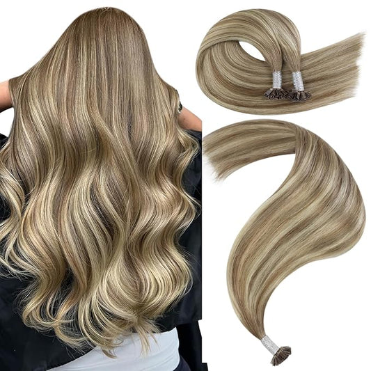 YoungSee K Tip Hair Extensions Ombre Pre Bonded Hair Extensions Light Brown Ombre Blonde Ktip Remy Hair Extensions Balayage K Tips Human Hair Extensions for Women 20in Human Hair K Tip 50s/50g