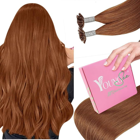 YoungSee U Tip Hair Extensions Copper UTip Hair Extensions Human Hair Copper 16In U Tip Keratin Hair Extensions Copper Pre Bonded Hair Extensions Comfortable and Soft Hair Extensions Utip 50s/25G