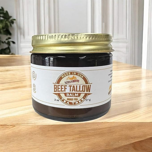 Beef Tallow Balm - 2 oz - Grown and Made in USA - Organic Grass Fed and Finished Tallow - Moisturizing Skin Care Tea Tree