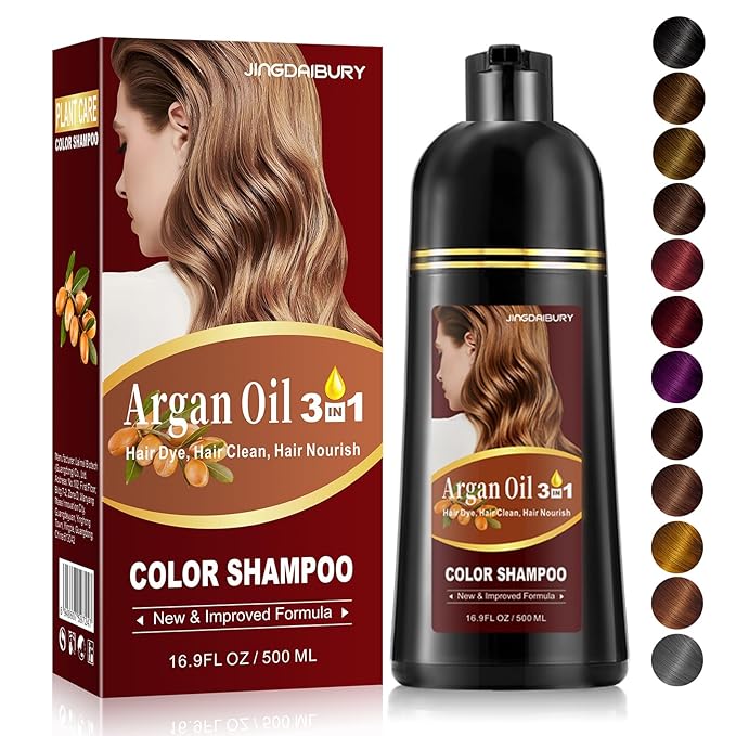 Coffee Hair Dye Shampoo with Argan Oil - 3 in 1 Semi-Permanent Brown Coloring for Men & Women, Easy to Use, 16.9 Fl oz