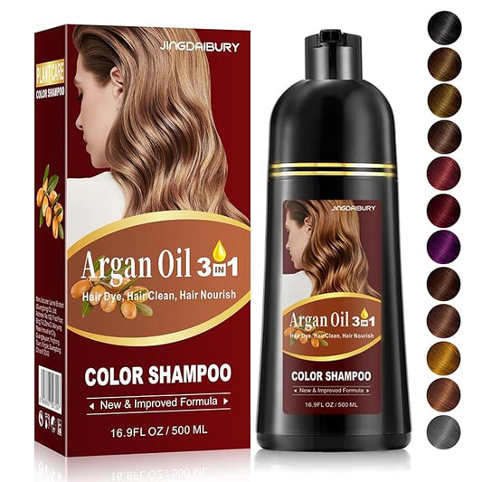 Dark Wine Red Hair Coloring Shampoo with Argan Oil for Gray Hair - Burgundy Dye for Men & Women, 3-in-1 Formula, Easy to Use, 16.9 Fl Oz