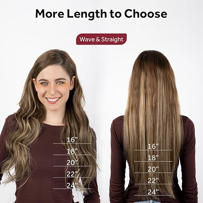 Clip in Hair Extensions Real Human Hair, Invisible Clip In Hair Extensions 100% Human Hair, Balayage Chocolate Brown to Caramel Blonde #4TP27/4 16Inch 120G 7PCS