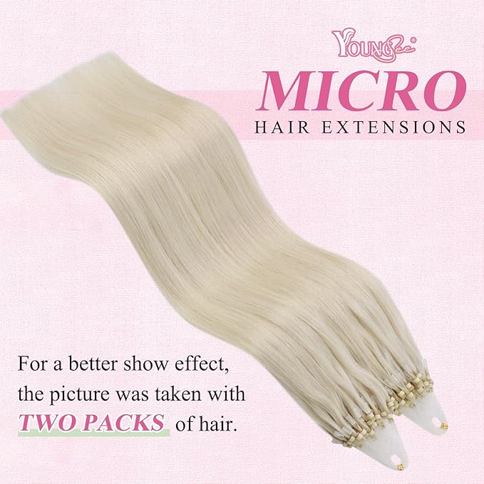 YoungSee Microbead Hair Extensions Blonde 14In Microlink Hair Extensions Human Hair Platinum Blonde 50g 50s Micro Ring Hair Extensions Blonde for Short Hair Beaded Hair Extensions Silky Straight