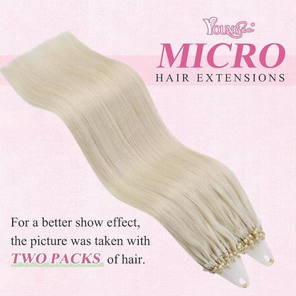 YoungSee Microbead Hair Extensions Blonde 14In Microlink Hair Extensions Human Hair Platinum Blonde 50g 50s Micro Ring Hair Extensions Blonde for Short Hair Beaded Hair Extensions Silky Straight