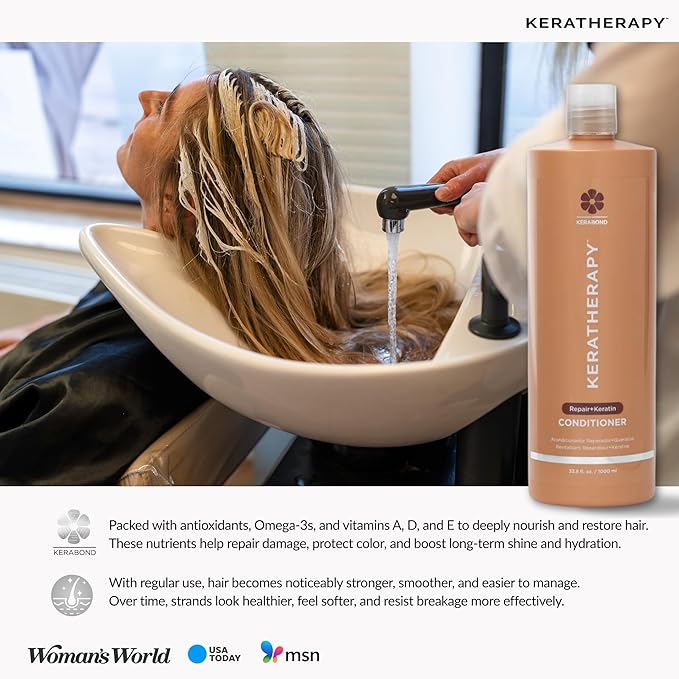 KERATHERAPY Keratin Infused KeratinFIXX Repair Conditioner, 33.8 fl. oz., 1000 ml - Repair Conditioner for Dry, Damaged or Frizzy Hair with Caviar Extract, Argan Oil & Kerabond to Repair Breakage