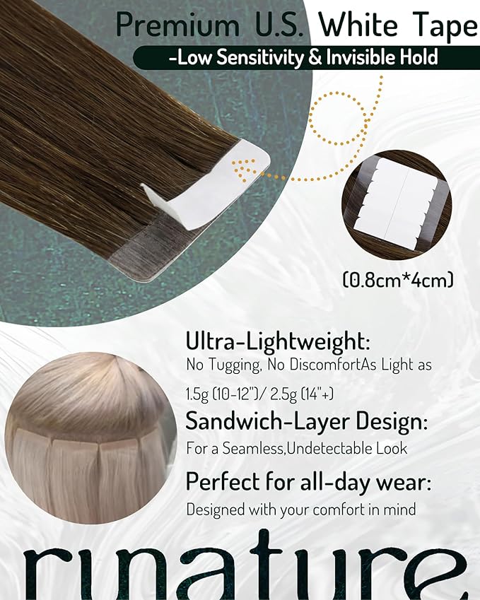 RUNATURE Tape in Human Hair Extensions 12 Inch Short Tape in Hair Extensions Real Human Hair Brazilian #4 Chocolate Brown Glue in Human Hair Extensions Silky Real Hair Tape in Extensions 30g 20pcs