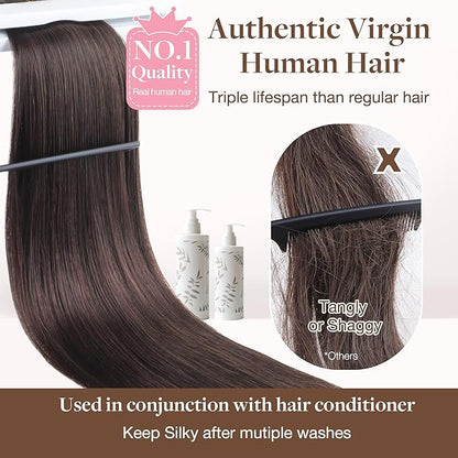 GOO GOO Sew in Hair Extensions Real Human Hair, Weft Hair Extensions Human Hair, 2A Light Brown 20inch 105g, Weft Bundles Straight Silky Remy Hair