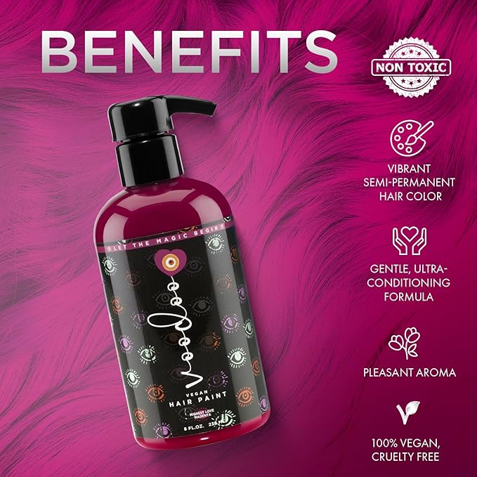 MOEHAIR Semi-Permanent Hair Color | Magenta Hair Dye 8 Oz | Voodoo Highest Love Hair Dye | Temporary Hair Color for Dark Hair | No Ammonia, Sulfate or Paraben | Vegan & Intermixable