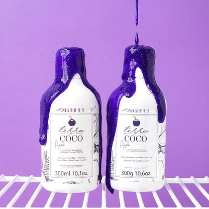 Terra Coco Açai Home Care Purple Toning Shampoo & Conditioner | Vegan | Moisturizing and Nourishing Line for Bleached Depigmented Hair