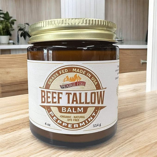 Beef Tallow Balm - 4 oz - Made in USA - Organic Grass Fed and Finished Tallow - Moisturizing Skin Care Peppermint