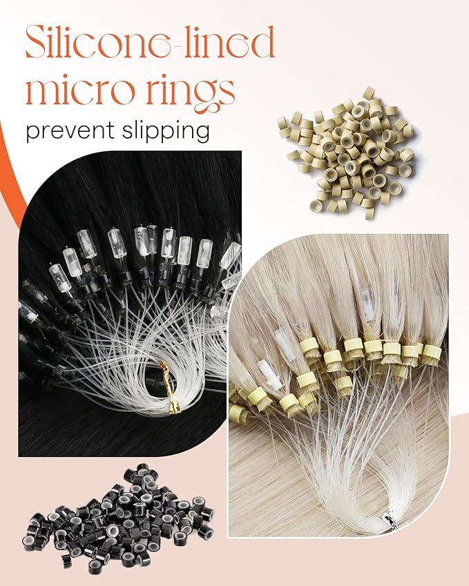 Sunny Hair Micro Ring Hair Extensions Human Hair Black 24inch Micro Beads Hair Extensions Jet Black Soft and Silky Micro Link Hair Extensions Human Hair Black Straight Long Hair Micro Loop 24inch 50g