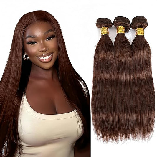 Brown Straight Bundles Human Hair Color 4 Bundles 18 20 22 Inch Niegmeag Brazilian Virgin Soft and Sikly Remy Hair Extensions Dark Brown Color