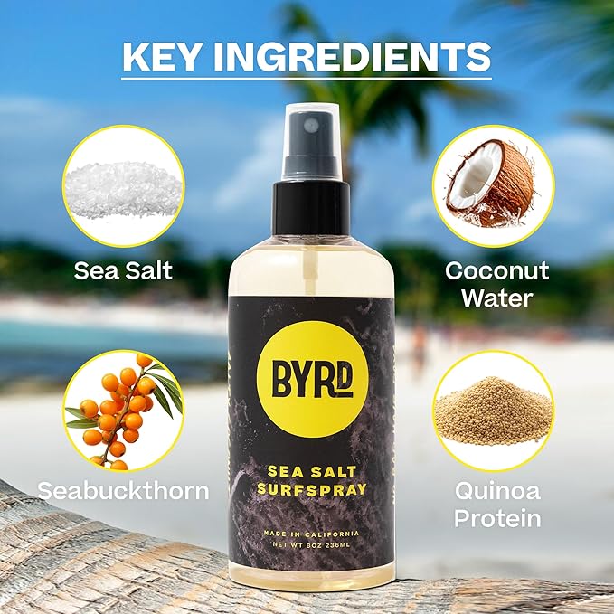 BYRD Hairdo Products Byrd Sea Salt Surfspray, Salty Coconut Scent, Texturizing and Volumizing Sea Salt Spray for Men for Hydrated, Shiny Surfer Hair, Safe for All Hair Types, 8 Fl Oz - Texture Spray