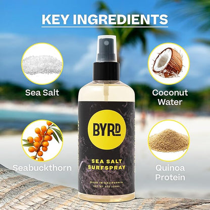 BYRD Hairdo Products Byrd Sea Salt Surfspray, Salty Coconut Scent, Texturizing and Volumizing Sea Salt Spray for Men for Hydrated, Shiny Surfer Hair, Safe for All Hair Types, 8 Fl Oz - Texture Spray