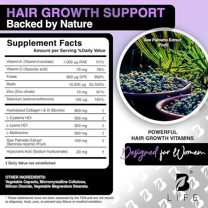 Hair Vitamins for Hair Loss for Women – Biotin for Hair Growth – Hair Loss Treatments for Women – Healthy Hair Skin and Nails –240 Capsules – 60 Servings