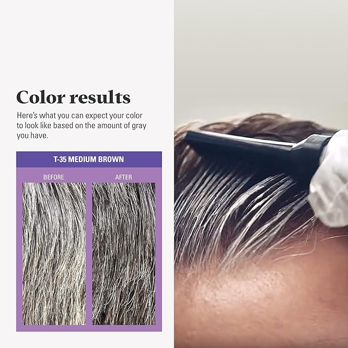 Just For Men Touch of Gray, Mens Hair Color Kit with Comb Applicator for Easy Application, Great for a Salt and Pepper Look - Medium Brown, T-35, Pack of 3