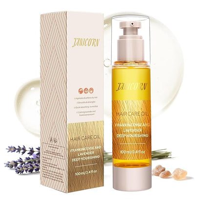 Leave-In Hair Oil with Frankincense & Lavender – Natural Essential Oil Aroma, Intensive Hydration & Frizz Control for Dry & Damaged Hair – Lightweight No-Rinse Oil, 3.4 fl oz (100ml)