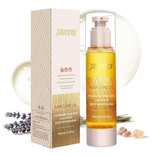 Leave-In Hair Oil with Frankincense & Lavender – Natural Essential Oil Aroma, Intensive Hydration & Frizz Control for Dry & Damaged Hair – Lightweight No-Rinse Oil, 3.4 fl oz (100ml)