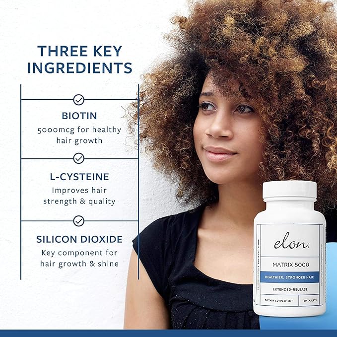 Elon Matrix 5000 - Biotin 5000mcg Vitamins for Hair Growth w/Extended Release - Promotes Healthy & Strong Hair - Pack of 2 (120 Day Supply)