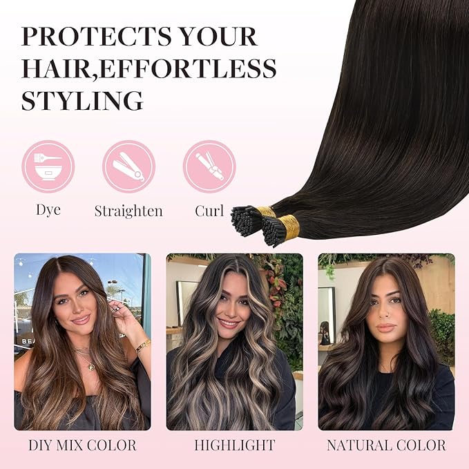 MAXITA I Tip Hair Extensions Human Hair,50g/100s Dark Brown 16 Inch Comfortable Wear, Invisible & Natural Cold Fusion, 100% Remy Human Hair Itip Keratin Hair Extensions