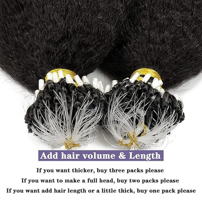 Anrosa Microlink Hair Extensions Human Hair Kinky Straight Micro Loop Hair Extensions 100% Brazilian Virgin Hair Cold Fusion Micro Rings Hair Extensions for Black Women 14 Inch 40g 50 Strands