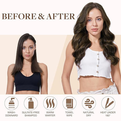 GOO GOO Sew in Hair Extensions Real Human Hair, Weft Hair Extensions Human Hair, 1B/6/1B Balayage Natural Black to Chestnut Brown 18inch 100g, Weft Bundles Straight Silky Remy Hair