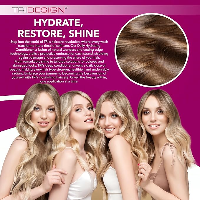 TRI Design Hair Conditioner for Women or Extra Moisturizing Conditioner for Dry Hair, Hair Care Restoration for Colored Hair, Adds Luminous Volume, Hydration, Strong & Healthy Hair, 33.8 Fluid Oz