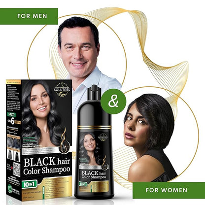 Black Hair Dye Shampoo – Instantly Covers Gray Hair in Minutes – 10-in-1 Herbal Hair Color – No Stain, Ammonia-Free, Natural – For Men & Women