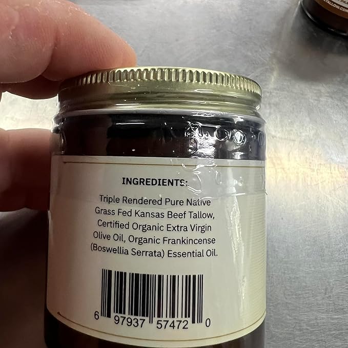Beef Tallow Balm - 4 oz - Made in USA - Organic Grass Fed and Finished Tallow - Moisturizing Skin Care Frankincense