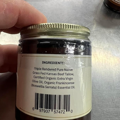 Beef Tallow Balm - 4 oz - Made in USA - Organic Grass Fed and Finished Tallow - Moisturizing Skin Care Frankincense