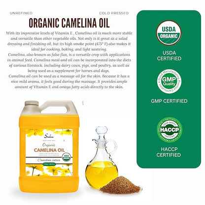 100% Pure Extra Virgin USDA Organic Unrefined Cold Pressed Camelina Seed Oil 1 Gallon (128 FL.OZ)