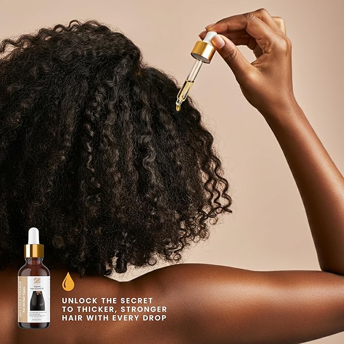 Organic Hair Growth Oil, 100% Cold Pressed Organic, Traditional Scalp & Hair Massage, Thickness Shine Repair for Damage & Thin Hair,Amla Blackseed Olive Castor Coconut Rosemary 2 oz