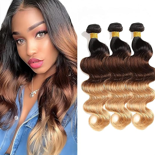 4/27 Body Wave Bundles Human Hair Honey Blonde Bundle 18 20 22 Inch 3 Tone Brown and Blonde Body Wave Bundles Niegmeag Virgin Remy Hair Extensions 300g