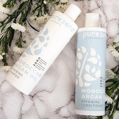 Purezero Moroccan Argan Oil Shampoo & Conditioner set - Repair Damaged Hair - Fight Dandruff & Frizz - Zero Sulfates, Parabens, Dyes, Gluten - Vegan & Cruelty Free (20 FL Oz (Pack of 2))