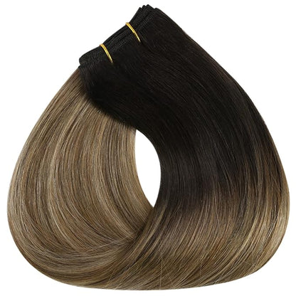Full Shine Weft Hair Extensions Human Hair Invisible Sew In Hair Extensions Real Human Hair Sew In Extensions Remy Hair Balayage Weft Extensions Color Natural Black To Light Brown Mix Blonde 22 Inch