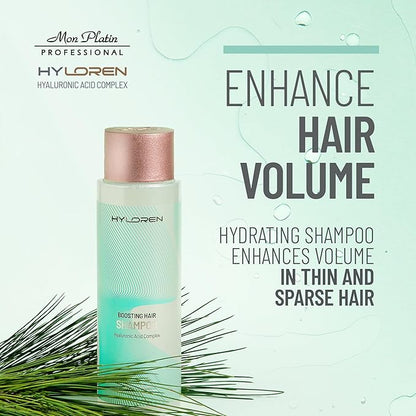 Mon Platin Professional HYLoren Boosting Shampoo, 500ml - For Thin, Sparse and Brittle Hair with Hyaluronic Acid, Volumizing and Thickening Shampoo, SLS/SLES Free, for Damaged Hair