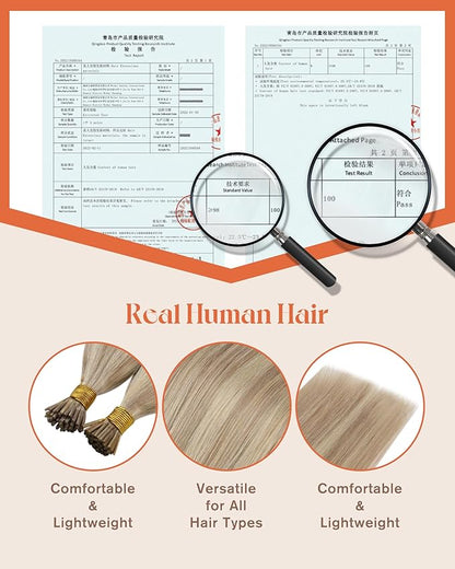 Sunny Hair I Tip Hair Extensions Ash Blonde with Bleach Blonde Itip Extensions 18inch Itips Hair Extensions Human Hair Invisible 50g