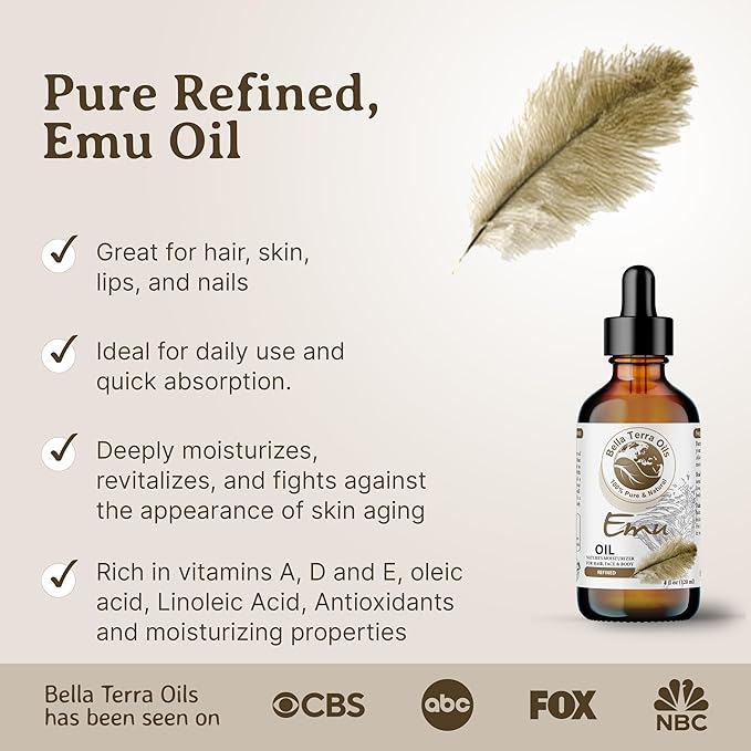 Bella Terra Oils - Emu Oil 8 oz - Celebrate the Australian Emu Heritage, Enveloped in Vitamin-rich Goodness, A Touch of Elegance for Skin
