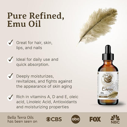 Bella Terra Oils - Emu Oil 8 oz - Celebrate the Australian Emu Heritage, Enveloped in Vitamin-rich Goodness, A Touch of Elegance for Skin