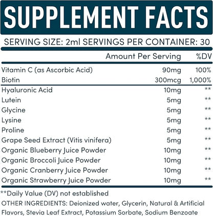 Vegan Collagen Builder Liquid Supplement - Collagen Booster with Vitamin C, Biotin, Hyaluronic Acid & Amino Acids - Organic Fruit & Vegetable Blend - 120ml, 60 Day